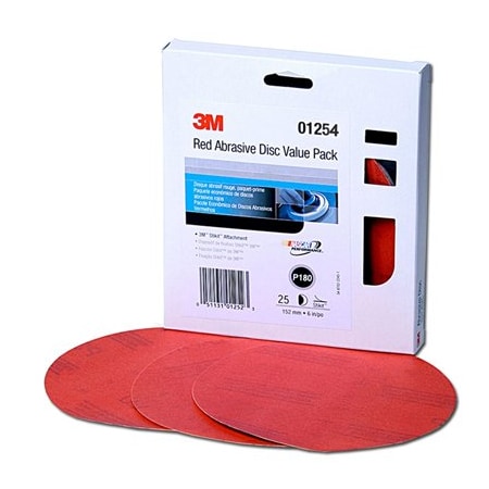 3M RED ABRASIVE STIKIT 6" 180 GRIT 25PK 3M01254
